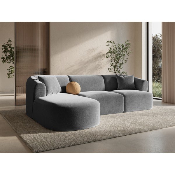 Világosszürke bársony sarokkanapé (bal oldali-heverő résszel) Campi – Cosmopolitan Design-image-1