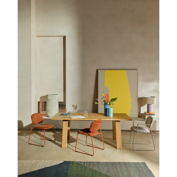 Bővíthető étkezőasztal tölgyfa dekoros asztallappal, hosszabbító asztallappal 95x200 cm Arlen – Kave Home-image-1