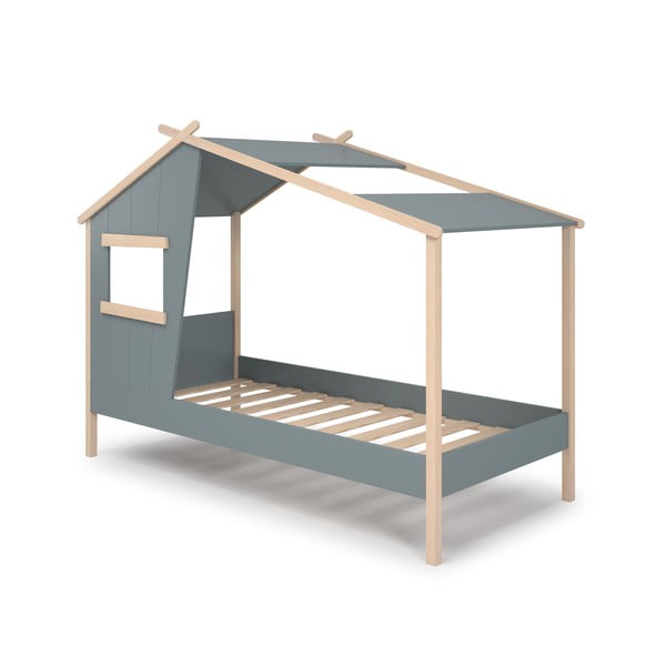 Szürkészöld borovi fenyő házikó alakú gyerekágy ágyráccsal 90x190 cm Luba – Marckeric-image-3