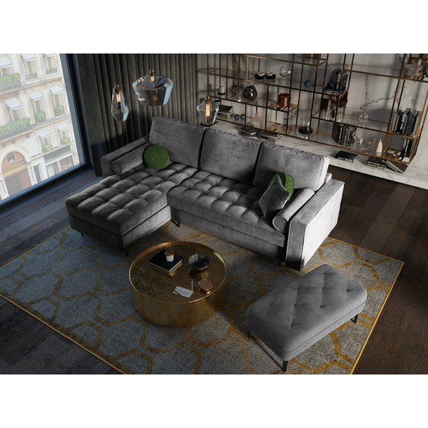 Santo sötétszürke kinyitható bársony sarokkanapé, bal oldali - Milo Casa-image-1