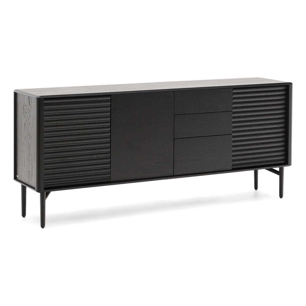 Fekete komód tölgyfa dekorral 200x86x45 cm Lenon Kave Home