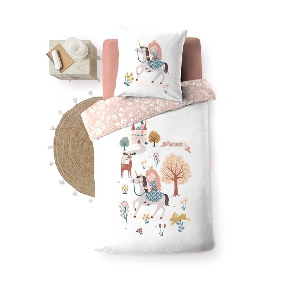 Fehér-rózsaszín egyszemélyes pamut gyerek ágyneműhuzat 140x200 cm Lilibelle – douceur d'intérieur-image-4