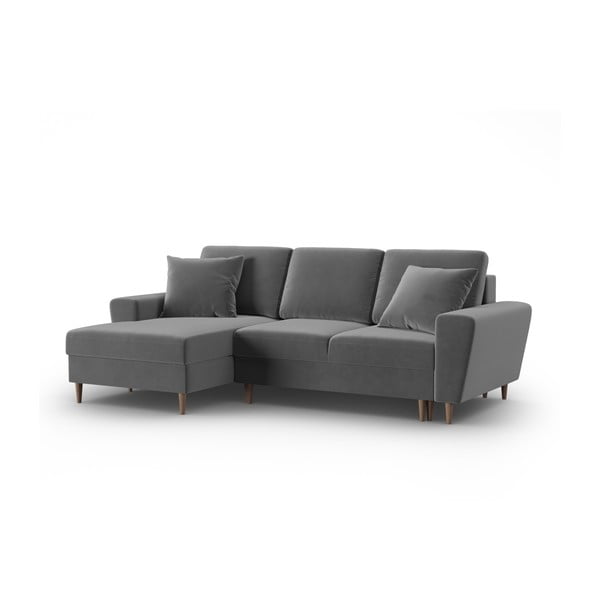 Világosszürke bársony kinyitható tárolóhelyes sarokkanapé (bal oldali-heverő résszel) Kyoto – Cosmopolitan Design-image-4