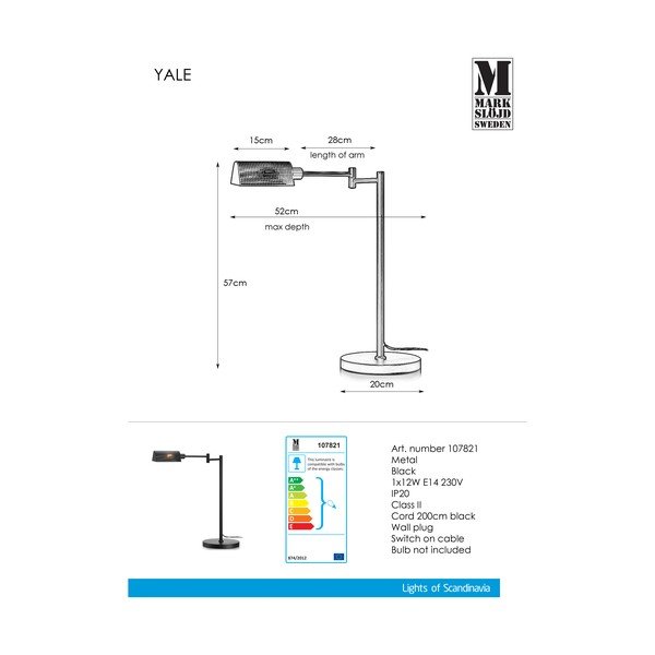 Yale Table Black fekete asztali lámpa - Markslöjd-image-2