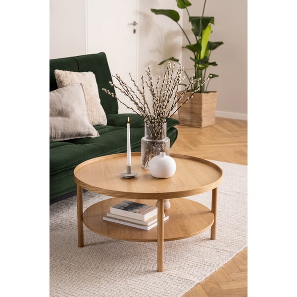 Natúr színű kerek dohányzóasztal tölgyfa dekorral ø 80 cm Banbury – Actona-image-2