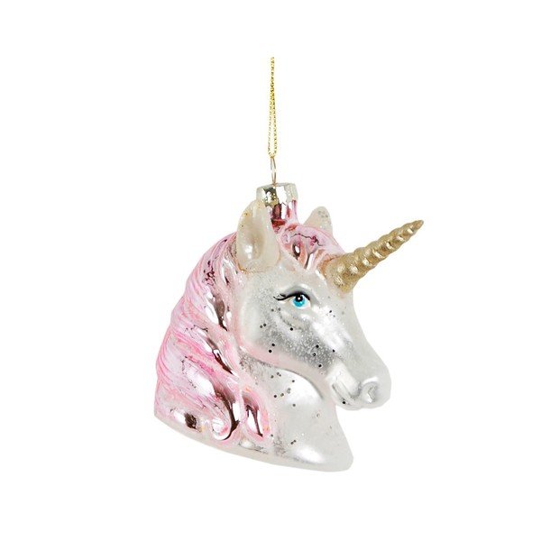Üveg kézzel készített karácsonyfadísz 9 cm Pink Shimmer Unicorn – Sass & Belle