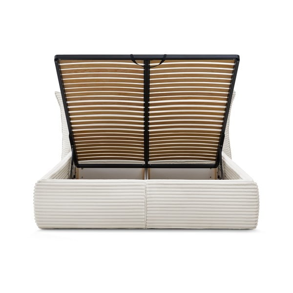 Krémszínű kárpitozott ágyneműtartós franciaágy ágyráccsal 160x200 cm Jade – Bobochic Paris-image-4