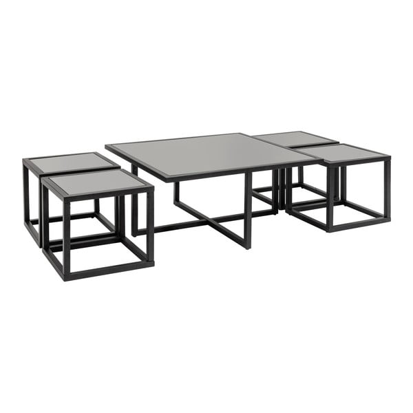 Quad 5db-os kávézó asztal szett fekete vázzal - Kare Design