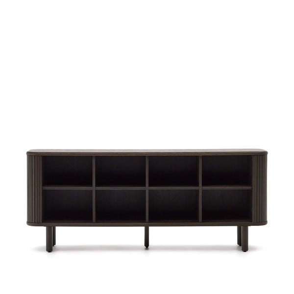 Sötétbarna alacsony komód tolóajtóval, kőrisfa dekorral 180x75 cm Mailen – Kave Home-image-2