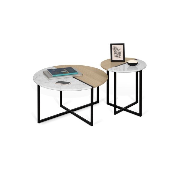 Tárolóasztal tölgyfa dekoros és márvány asztallappal ø 50 cm Sonata - TemaHome-image-2