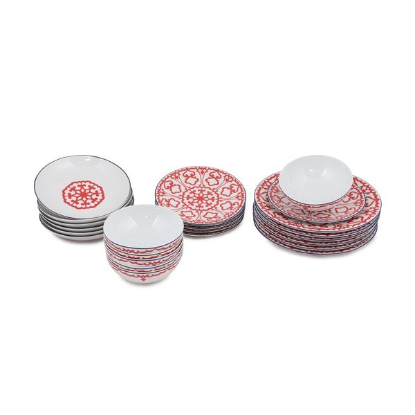 Porselen Desen 24 részes fehér porcelán étkészlet piros mintával - Kütahya-image-2