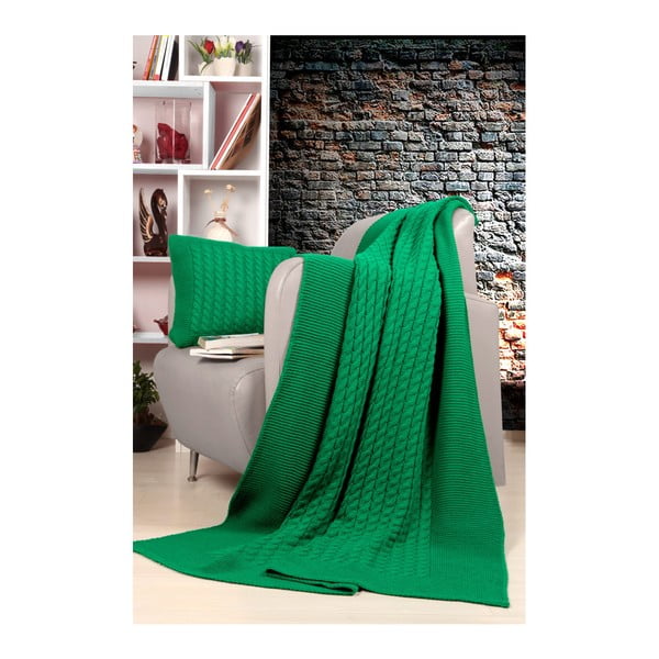 Tricot Blanket Set Sultan zöld ágytakaró és párna szett - Kate Louise