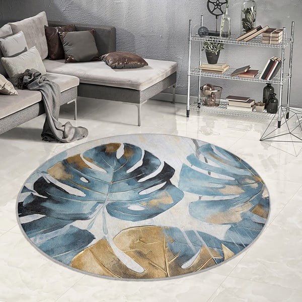 Kék mosható kerek szőnyeg ø 120 cm Golden Leaves – Mila Home-image-4