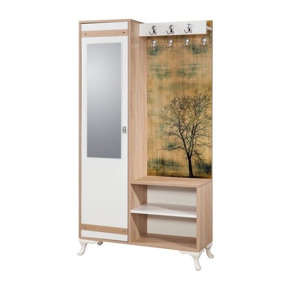 Inci Tree barna-fehér tükrös előszoba szekrény, magasság 196 cm