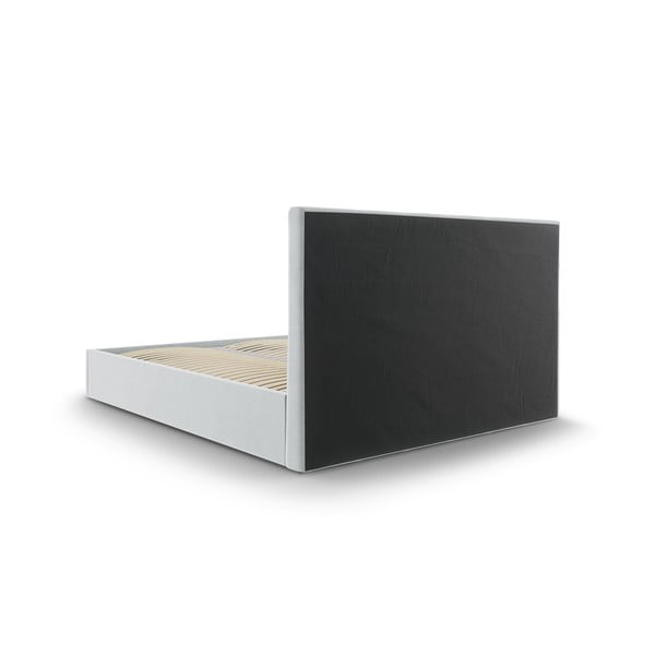 Világosszürke kárpitozott franciaágy tárolóhellyel ágyráccsal 160x200 cm Nerin – Mazzini Beds-image-4