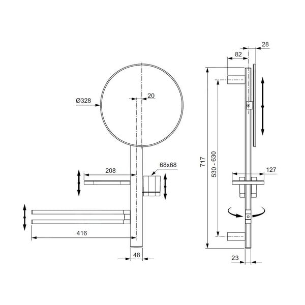 Fali tükör polccal-fogassal ø 33 cm ALU+ – Ideal Standard-image-4