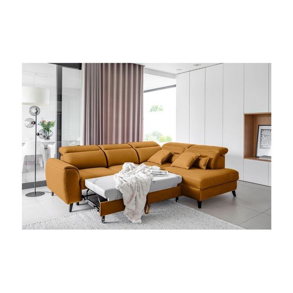 Sárga bársony kinyitható-tárolóhelyes sarokkanapé (jobb oldali-L alakú) Noble – ELTAP-image-4