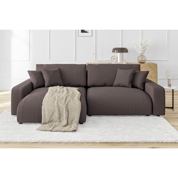 Barna kordbársony kinyitható sarokkanapé (variálható) Sara – Ropez-image-1