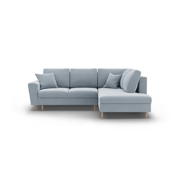 Világoskék bársony kinyitható tárolóhelyes sarokkanapé (jobb oldali-L alakú) Kyoto – Cosmopolitan Design