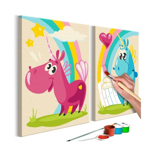 Sweet Unicorns DIY készlet, saját kétrészes vászonkép festése, 33 x 23 cm - Artgeist