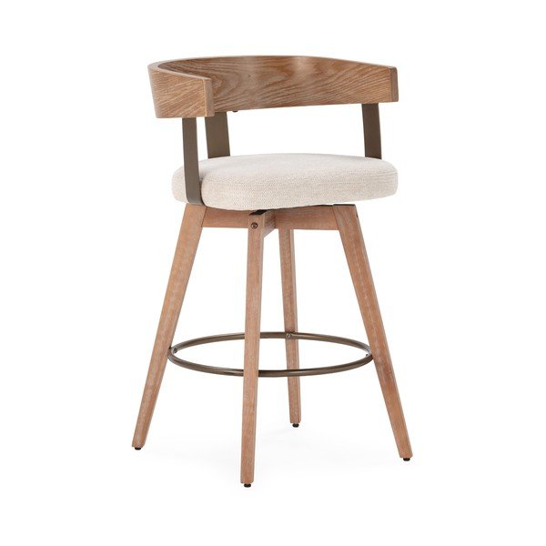 Krémszínű-natúr színű kárpitozott karfás bárszék szett 2 db-os Ilia – MOME