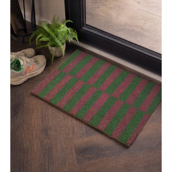 Kókuszrost lábtörlő 40x60 cm Pink & Green Half Stripes – Artsy Doormats-image-1
