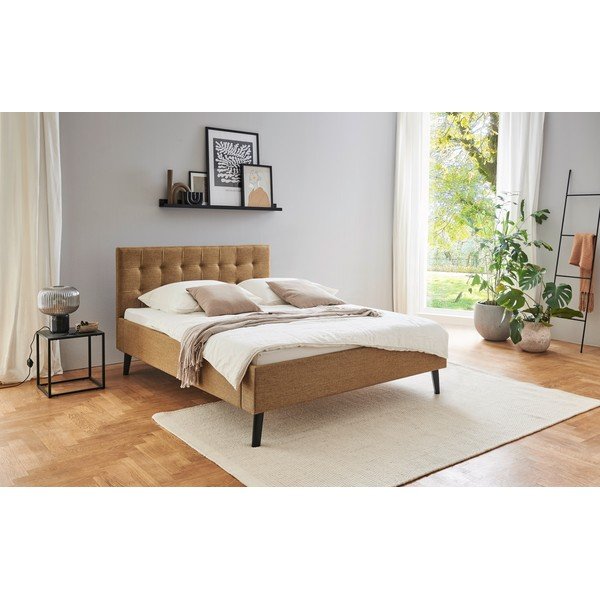 Barna kárpitozott franciaágy ágyrács nélkül 140x200 cm Empire – Meise Möbel-image-1