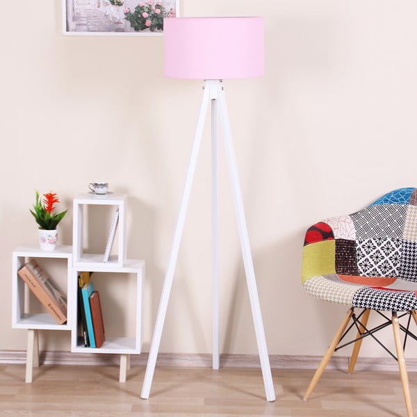 Beyaz fehér állólámpa világos rózsaszín lámpabúrával - Kate Louise