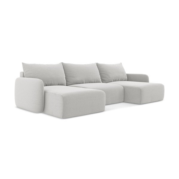 Világosszürke bársony kinyitható-tárolóhelyes (U alakú) sarokkanapé Kalena – Makamii-image-2