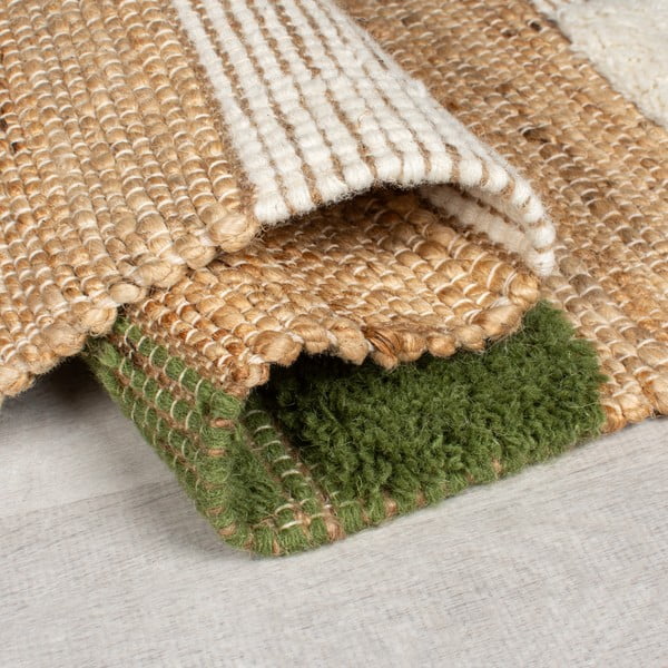 Zöld-natúr színű kézi szövésű jutakeverék szőnyeg 160x230 cm Medina Blocks – Flair Rugs-image-2