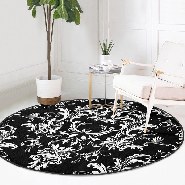 Fekete-fehér mosható-robotporszívóval tisztítható kerek szőnyeg ø 80 cm Comfort – Mila Home-image-2