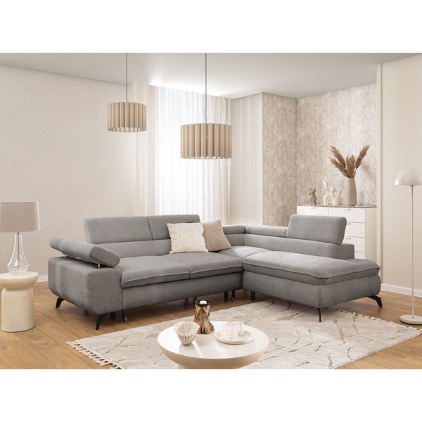Világosszürke zsenília sarokkanapé (jobb oldali-L alakú) Marbeya  – Ropez-image-1