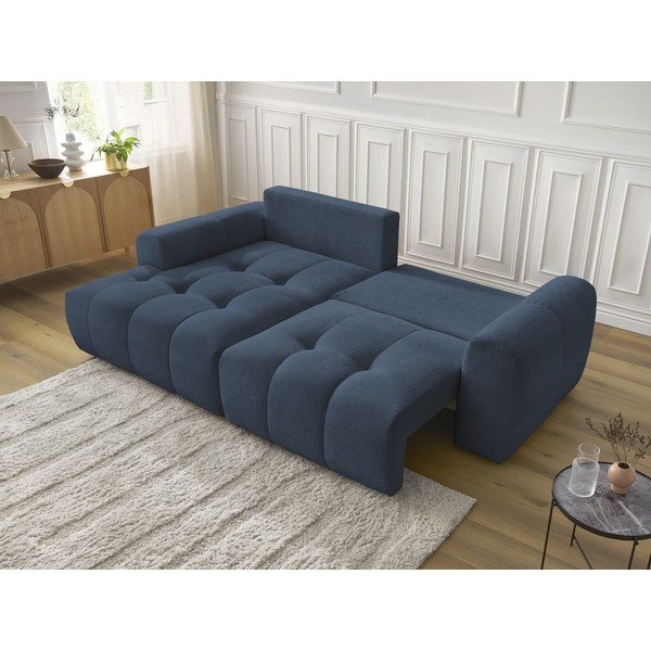 Kék zsenília kinyitható-tárolóhelyes sarokkanapé (bal oldali-heverő résszel) Roxelane – Bobochic Paris-image-4