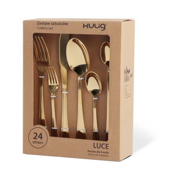 Aranyszínű rozsdamentes acél négyszemélyes evőeszköz készlet 24 db-os Luce – Kulig-image-4