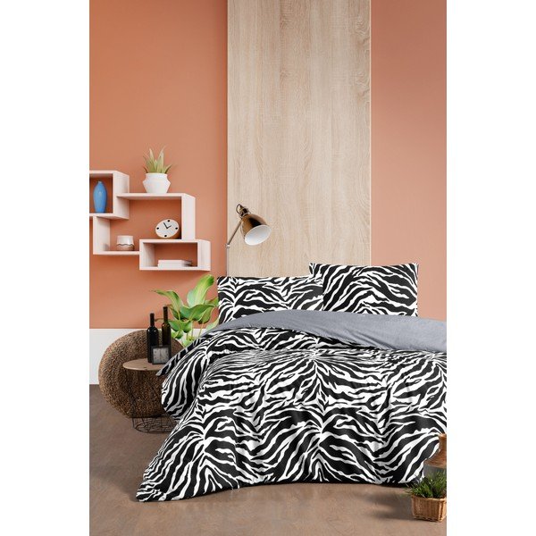 Fekete-fehér kétszemélyes-hosszabbított pamut ágyneműhuzat lepedővel 200x220 cm – Mila Home-image-2