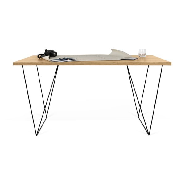 Flow íróasztal tölgyfa dekorral, fekete lábakkal, 140 x 75 cm - TemaHome-image-2