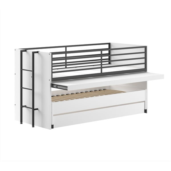 Fehér emeletes gyerekágy íróasztallal, kihúzható pótággyal, ágyráccsal 90x200 cm Sam – Vipack