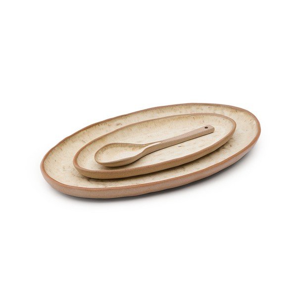 Bézs szervírozó kerámia tányér készlet 3 db-os Zunel – Kave Home