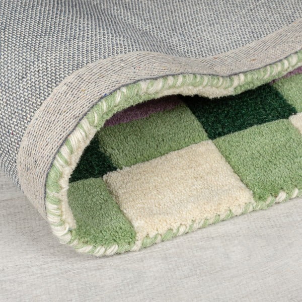 Zöld-lila kézi szövésű gyapjú szőnyeg 200x290 cm Kai Wool Border – Flair Rugs-image-3