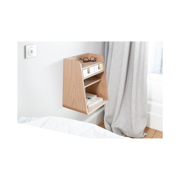 Suzon tölgyfamintás fali polc 2 fehér fiókkal - HARTÔ-image-2