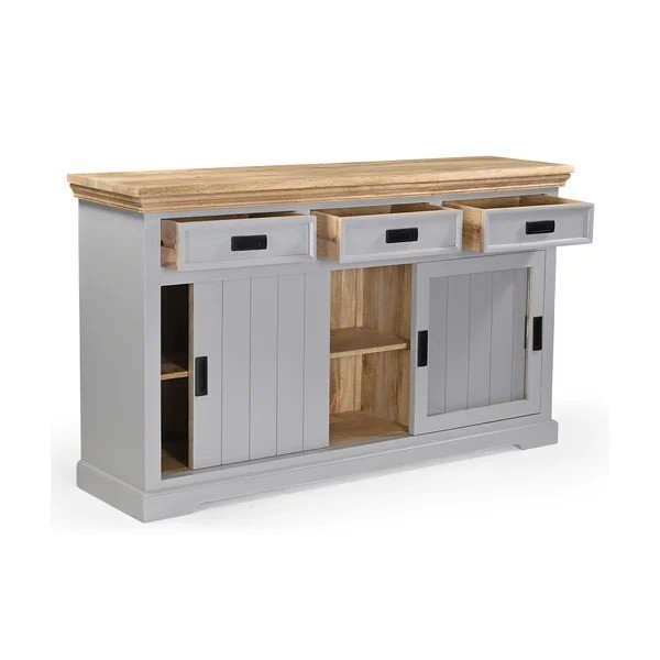 Szürke-natúr színű mangófa komód tolóajtóval 160x90x40 cm Alpinist – Støraa-image-3