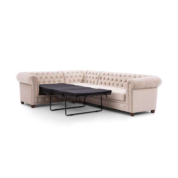 Bézs bársony kinyitható sarokkanapé (bal oldali-L alakú) York Blik – Ropez-image-2