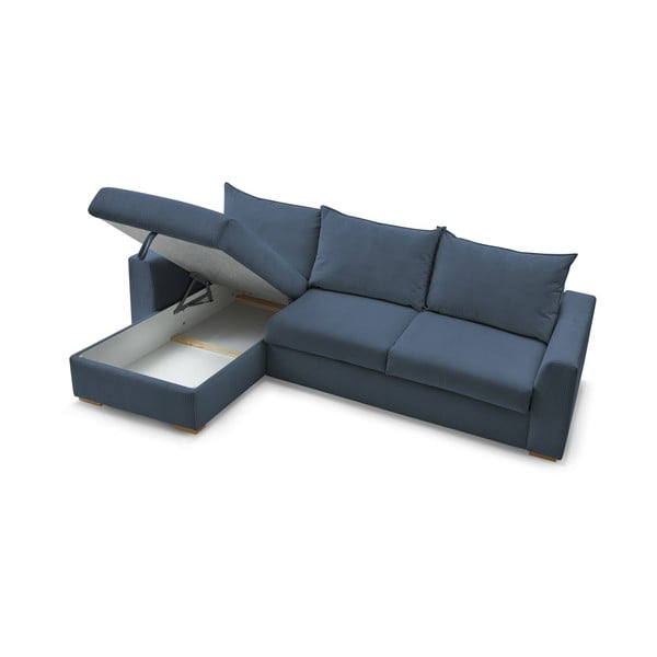 Sötétkék kordbársony kinyitható sarokkanapé (variálható) Augustin – Bobochic Paris-image-4