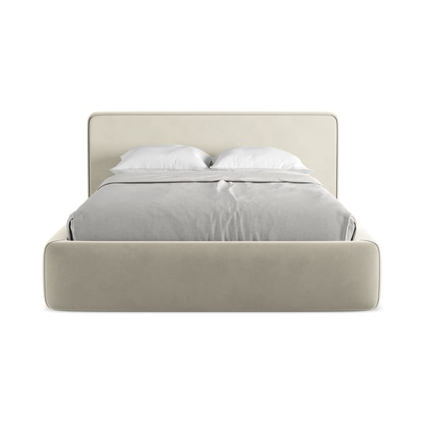 Krémszínű kárpitozott ágyneműtartós franciaágy ágyráccsal 180x200 cm Kiana – Makamii-image-4