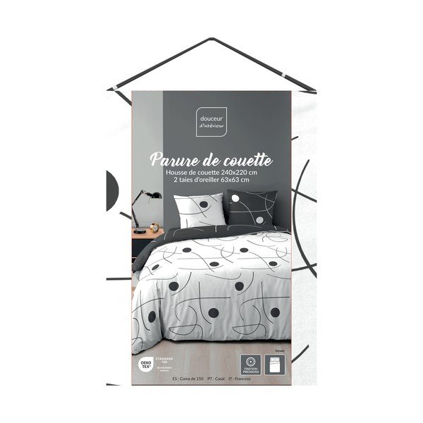 Fehér-sötétszürke kétszemélyes-hosszabbított háromrészes mikroszálas ágyneműhuzat 240x220 cm Sonate – douceur d'intérieur-image-3