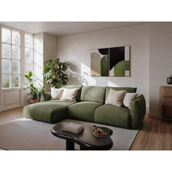 Kék zsenília kinyitható sarokkanapé (jobb oldali-heverő résszel) Leila – Makamii-image-1