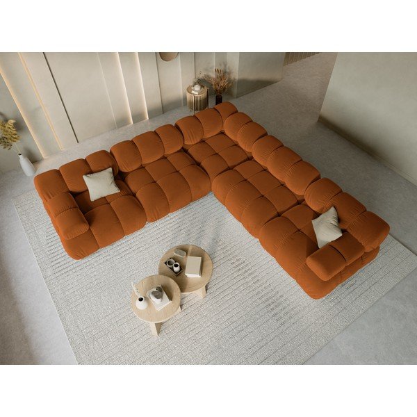 Terrakotta színű bársony moduláris sarokkanapé – Micadoni -image-1