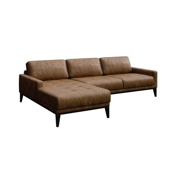 Musso Tufted barna bőr kanapé bal oldali fekvőfotellel - MESONICA-image-2