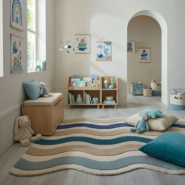 Kék kézi szövésű gyapjú szőnyeg 140x200 cm Cascade Wool – Flair Rugs-image-1
