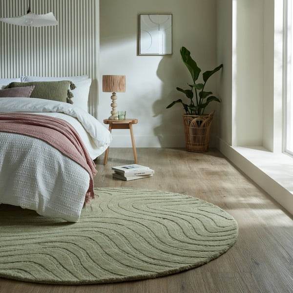 Khaki kézi szövésű gyapjú kerek szőnyeg ø 160 cm Mesmerise Sage – Flair Rugs-image-1